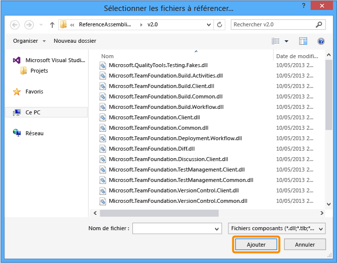 Boîte de dialogue Sélectionner les fichiers à référencer