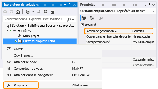 Définir Build Action par Contenu