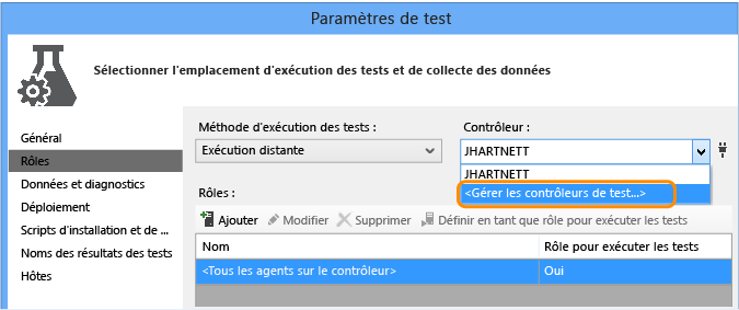 Ouvrez votre fichier de paramètres de test, cliquez sur l'onglet Rôle