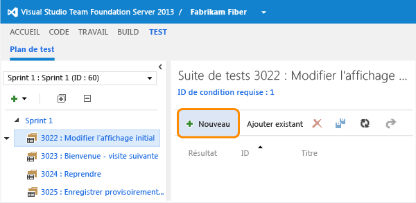 Sélectionner la suite de tests et ajouter un cas de test