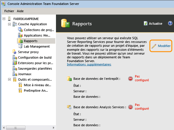 Modifier les informations pour configurer la création de rapports