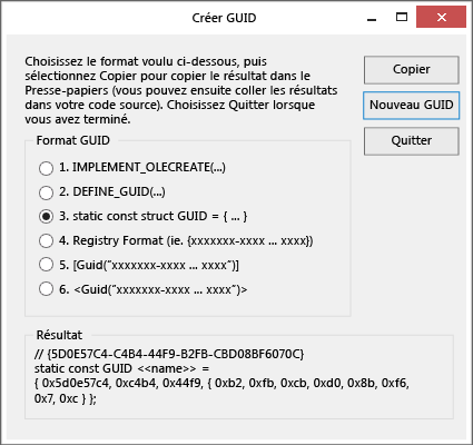 Générateur GUID dans Visual Studio