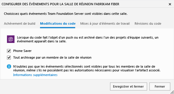 Code changes tab on the Configure Events dialog box