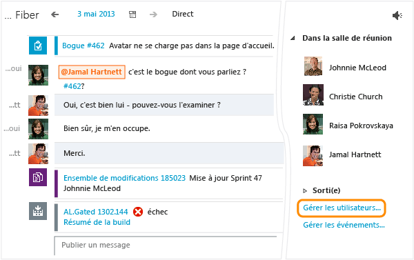 Lien Gérer les utilisateurs dans la page de salle d'équipe