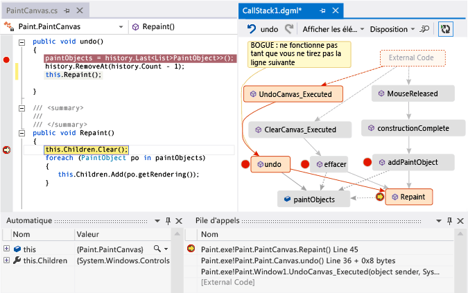 Ajouter un nouvel appel de méthode à la pile d'appels sur le code de mappage