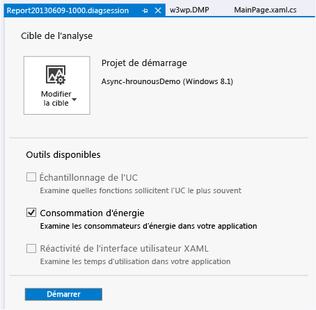 Choisir Consommation d'énergie dans le concentrateur de diagnostic