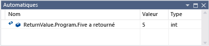 Valeur de retour dans la fenêtre Automatique