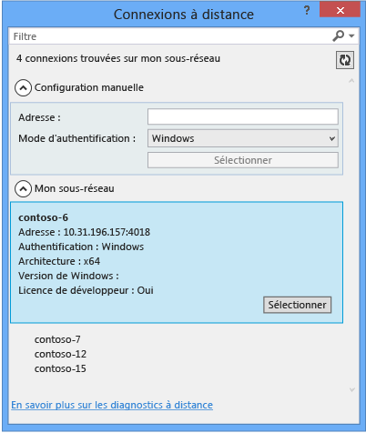 Boîte de dialogue Connexions à distance
