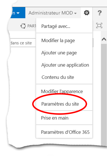 Exemple d’accès aux paramètres du site SharePoint Online dans le Centre d’administration SharePoint Online