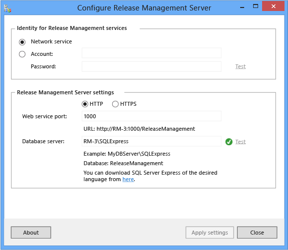 Configurer Release Management Server