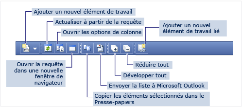 Barre d'outils pour le WebPart Résultats de la requête