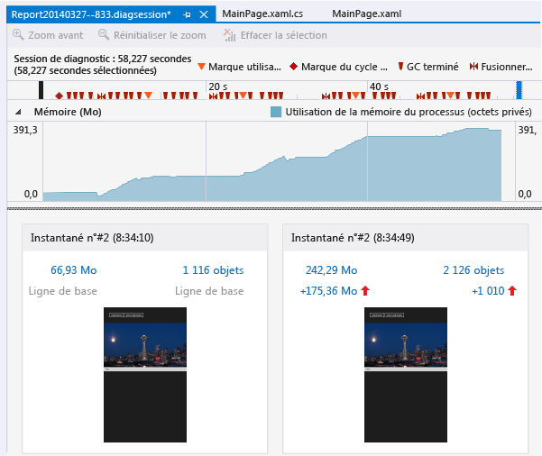 Page de vue d'ensemble de l'utilisation de la mémoire