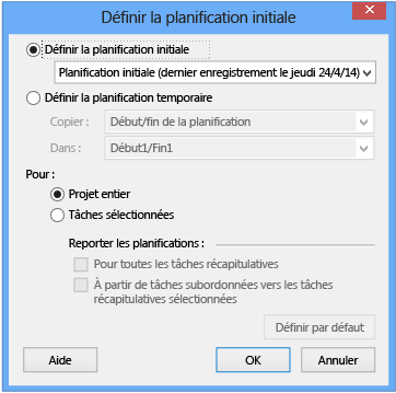 Définir la planification initiale