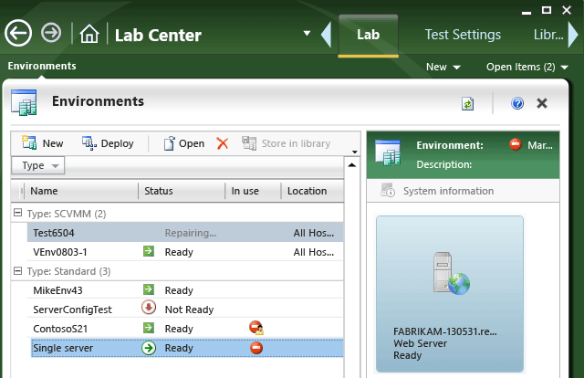 Environnements lab dans votre projet.