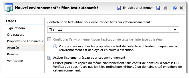 Assistant Environnement de Lab - page avancée