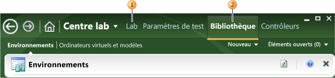 Onglets Lab et Bibliothèque de Lab Management