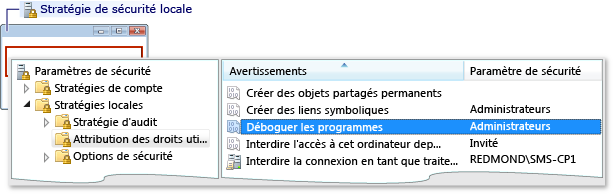 Droits d'utilisateur de stratégie de sécurité locale