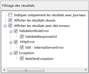 Panneau de filtrage des résultats