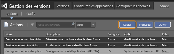 Copier une action de version