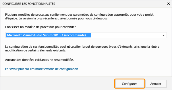 Mise à jour du projet d'équipe avec fonctionnalités non configurées