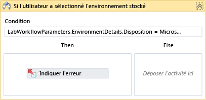 Activité Si l'utilisateur sélectionné a stocké l'environnement