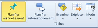 Options de menu Ruban Planification du mode Tâche