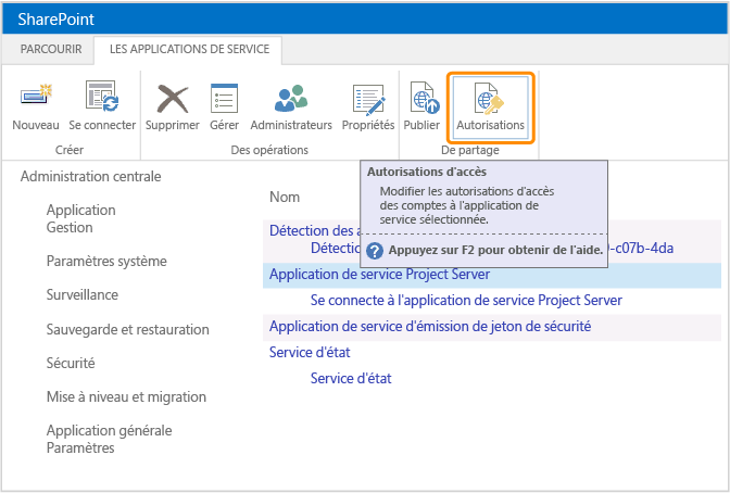 Sélectionner les autorisations