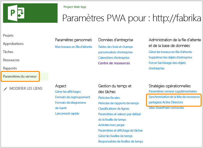 Ouvrir la synchronisation de pools de ressources Active Directory