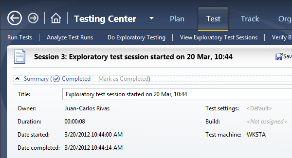 Résumé de la session de test exploratoire