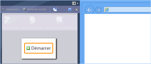 Test Runner mettant en surbrillance le bouton Démarrer