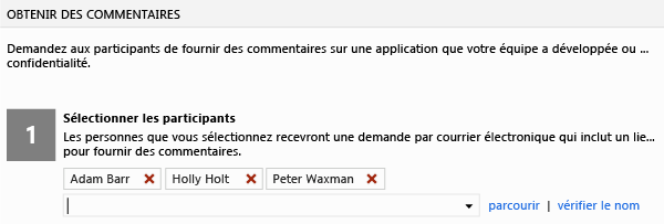 Sélectionnez des participants dans le formulaire de demande de commentaires