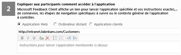 Launch application instructions rich-text area on Request Feedback form 