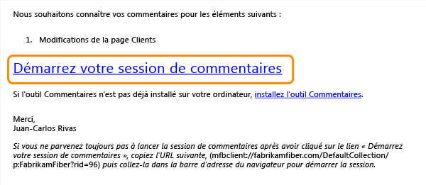 Start your feedback session link on the Feedback Request email