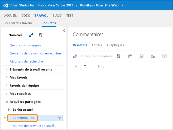 Lien Commentaires dans la page Requêtes dans Team Web Access