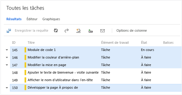 Sélectionnez les éléments de travail que vous souhaitez modifier