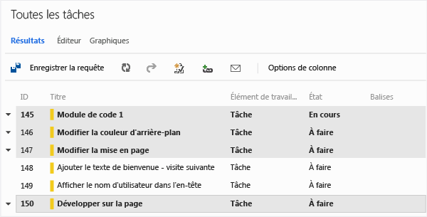 Modifier en bloc les résultats enregistrés (TWA)