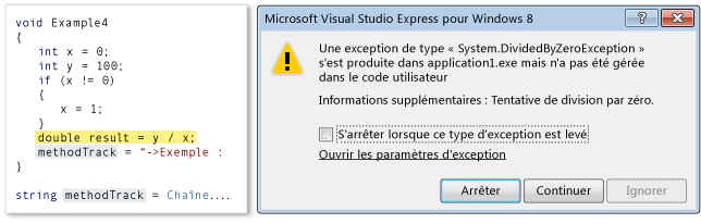 Exception dialog box