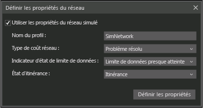 Boîte de dialogue Définir les propriétés du réseau