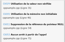 Fenêtre d'analyse du code