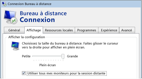 Case à cocher d'écrans multiples Connexion Bureau à distance