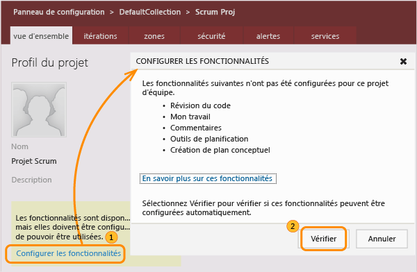 Vérifier les fonctionnalités à configurer