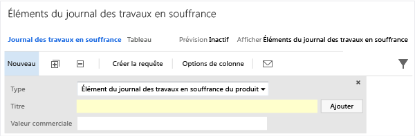 Volet Backlog avec le champ Valeur commerciale ajouté