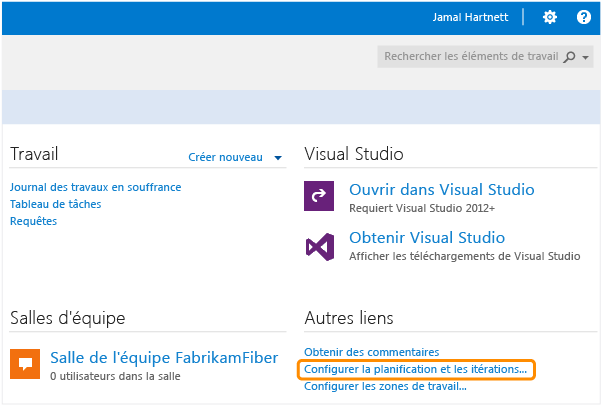 Lien Configurer la planification et les itérations, page d'accueil