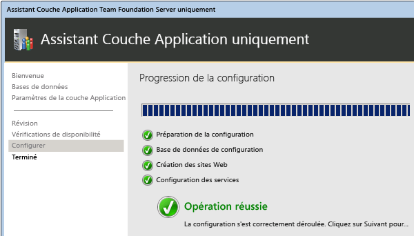 TFS est configuré après l'opération réussie