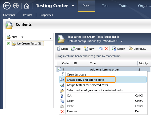 Cliquez avec le bouton droit sur un cas de test et choisissez Créer une copie