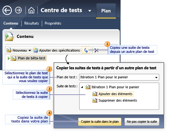 Copier les suites de tests à partir d'un autre plan de test