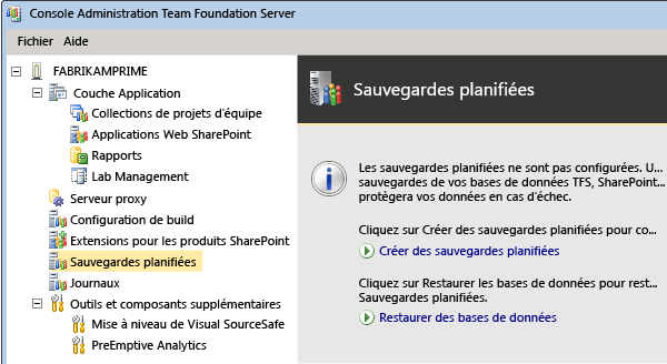 Nœud Sauvegardes planifiées dans la console