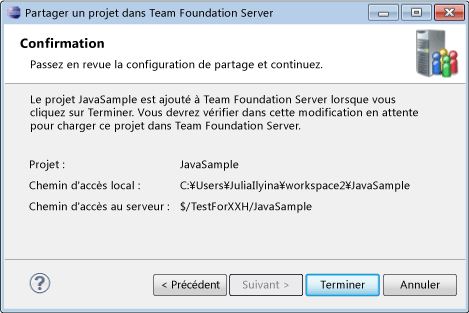 Confirmation du partage de projet