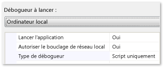 Propriétés de débogage