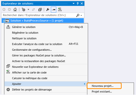 Nouveau projet pour la solution BuildProcessSource